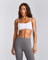 SoftMotion™ Strappy Sports Bra with Gray Logo | White