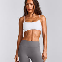 SoftMotion™ Strappy Sports Bra with Gray Logo | White