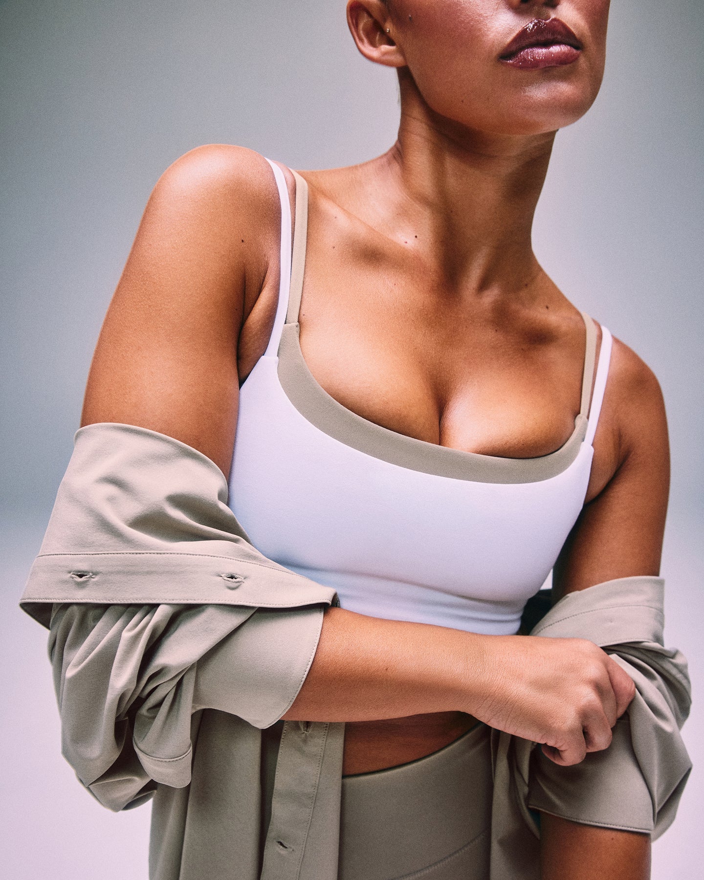 SoftMotion™ Strappy Sports Bra with Gray Logo | White