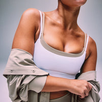 SoftMotion™ Strappy Sports Bra with Gray Logo | White