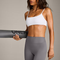 SoftMotion™ Strappy Sports Bra with Gray Logo | White