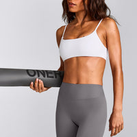 SoftMotion™ Strappy Sports Bra with Gray Logo | White