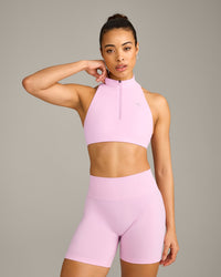 EasyLift™ Zip High Neck Sports Bra with Grey Logo | Chalk Pink