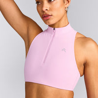 EasyLift™ Zip High Neck Sports Bra with Gray Logo | Chalk Pink