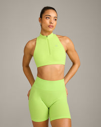 EasyLift™ Zip High Neck Sports Bra with Gray Logo | Citrus Green