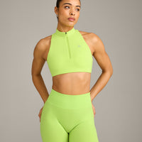 EasyLift™ Zip High Neck Sports Bra with Gray Logo | Citrus Green
