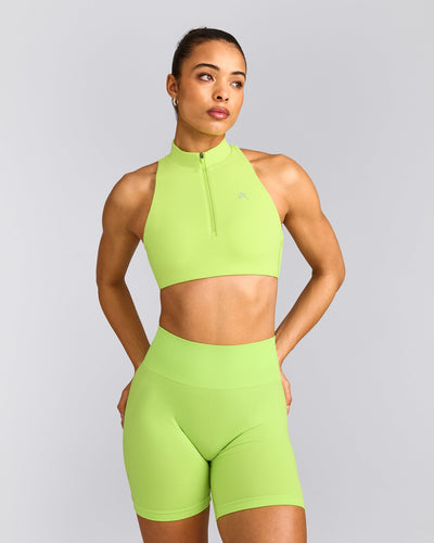 EasyLift™ Zip High Neck Sports Bra with Gray Logo | Citrus Green