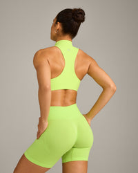 EasyLift™ Zip High Neck Sports Bra with Gray Logo | Citrus Green