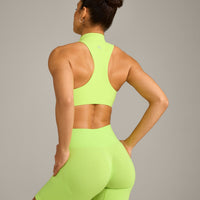 EasyLift™ Zip High Neck Sports Bra with Gray Logo | Citrus Green