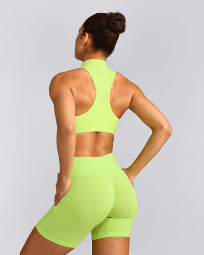 EasyLift™ Zip High Neck Sports Bra with Gray Logo | Citrus Green