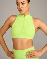 EasyLift™ Zip High Neck Sports Bra with Gray Logo | Citrus Green