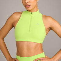 EasyLift™ Zip High Neck Sports Bra with Gray Logo | Citrus Green