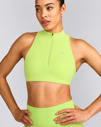 EasyLift™ Zip High Neck Sports Bra with Gray Logo | Citrus Green