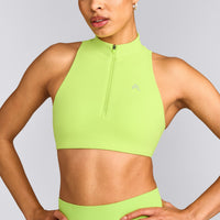 EasyLift™ Zip High Neck Sports Bra with Gray Logo | Citrus Green