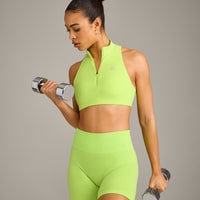 EasyLift™ Zip High Neck Sports Bra with Gray Logo | Citrus Green