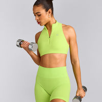 EasyLift™ Zip High Neck Sports Bra with Gray Logo | Citrus Green