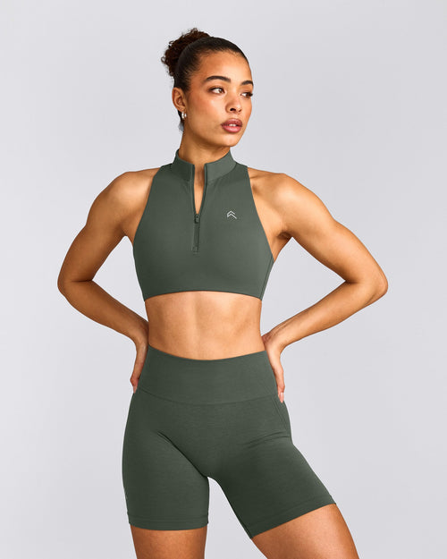 EasyLift™ Zip High Neck Sports Bra | Dark Khaki