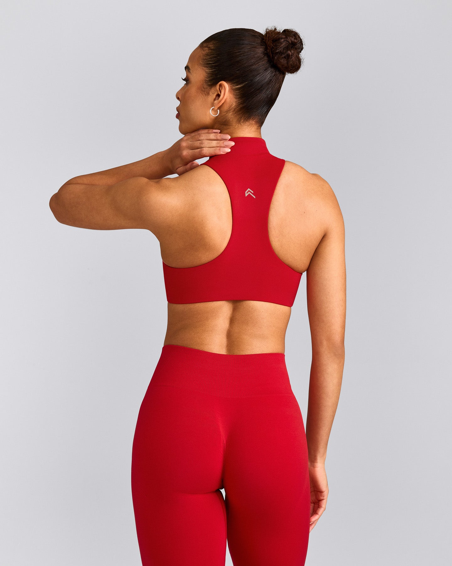 EasyLift™ Zip High Neck Sports Bra with Gray Logo | Fiery Red