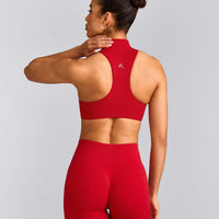 EasyLift™ Zip High Neck Sports Bra with Gray Logo | Fiery Red