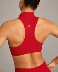 EasyLift™ Zip High Neck Sports Bra with Gray Logo | Fiery Red