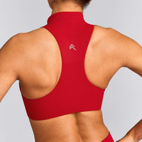 EasyLift™ Zip High Neck Sports Bra with Gray Logo | Fiery Red
