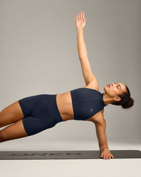 EasyLift™ Zip High Neck Sports Bra with Grey Logo | True Blue