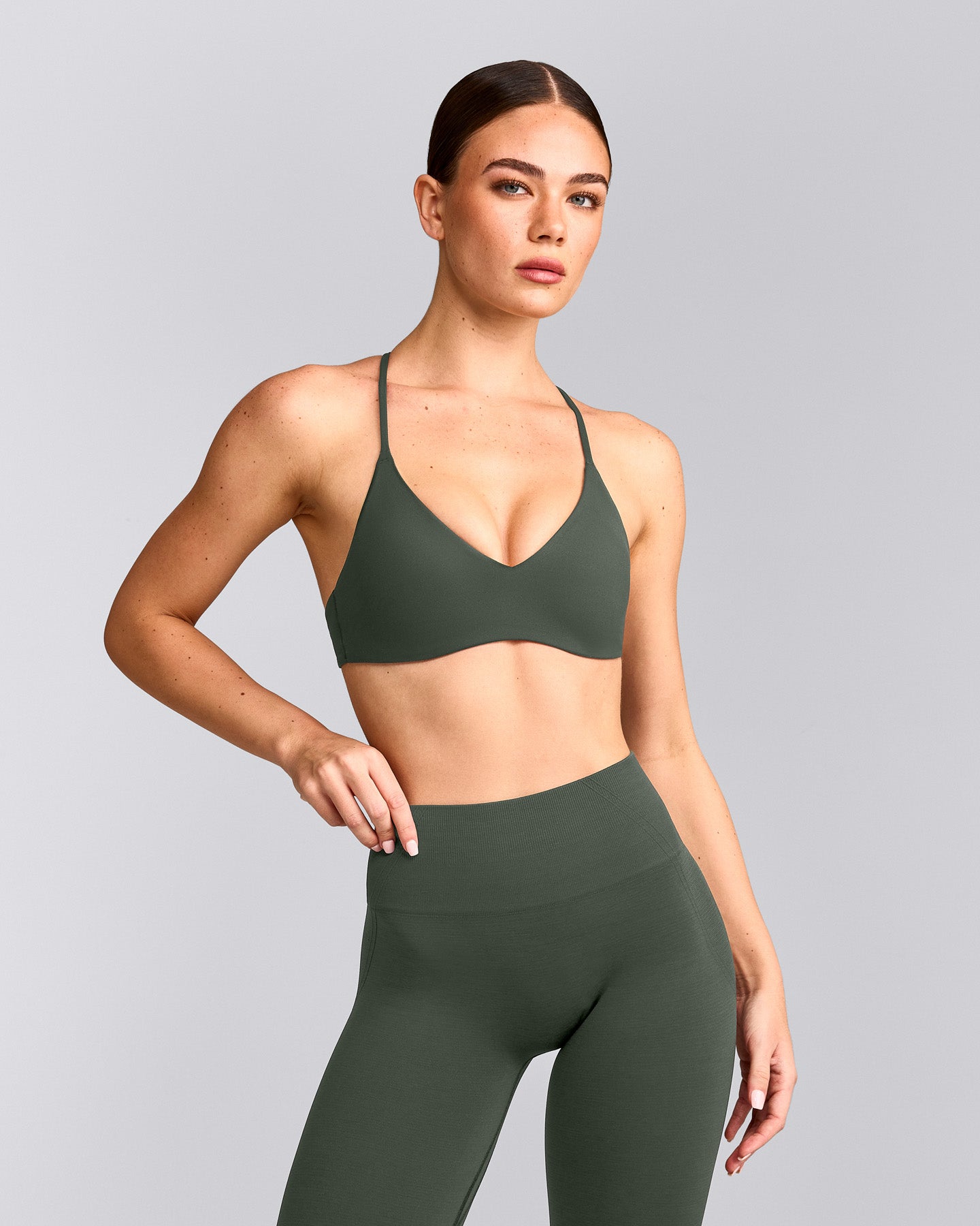 EasyLift™ Ultra Minimal Bralette with Gray Logo | Dark Khaki