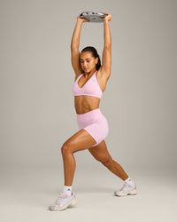 EffortlessLift™ Seamless Halter Neck Sports Bra with Gray Logo | Chalk Pink