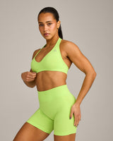 EffortlessLift™ Seamless Halter Neck Sports Bra with Gray Logo | Citrus Green