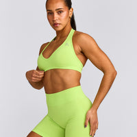EffortlessLift™ Seamless Halter Neck Sports Bra with Gray Logo | Citrus Green