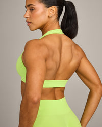 EffortlessLift™ Seamless Halter Neck Sports Bra with Gray Logo | Citrus Green