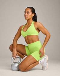 EffortlessLift™ Seamless Halter Neck Sports Bra with Gray Logo | Citrus Green