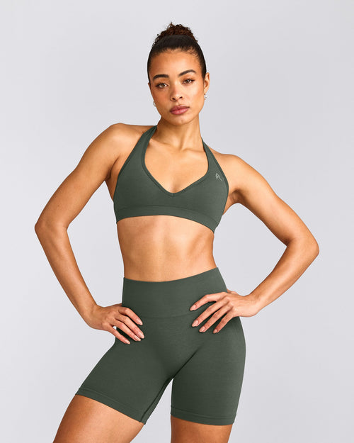 EffortlessLift™ Seamless Halter Neck Sports Bra | Dark Khaki