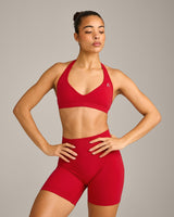 EffortlessLift™ Seamless Halter Neck Sports Bra with Gray Logo | Fiery Red