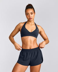 EffortlessLift™ Seamless Halter Neck Sports Bra with Gray Logo | True Blue