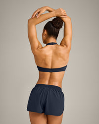 EffortlessLift™ Seamless Halter Neck Sports Bra with Gray Logo | True Blue