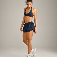 EffortlessLift™ Seamless Halter Neck Sports Bra with Gray Logo | True Blue