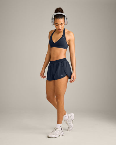 EffortlessLift™ Seamless Halter Neck Sports Bra with Gray Logo | True Blue