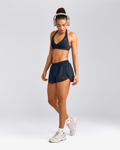 EffortlessLift™ Seamless Halter Neck Sports Bra with Gray Logo | True Blue