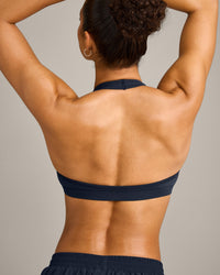 EffortlessLift™ Seamless Halter Neck Sports Bra with Gray Logo | True Blue