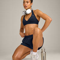 EffortlessLift™ Seamless Halter Neck Sports Bra with Gray Logo | True Blue