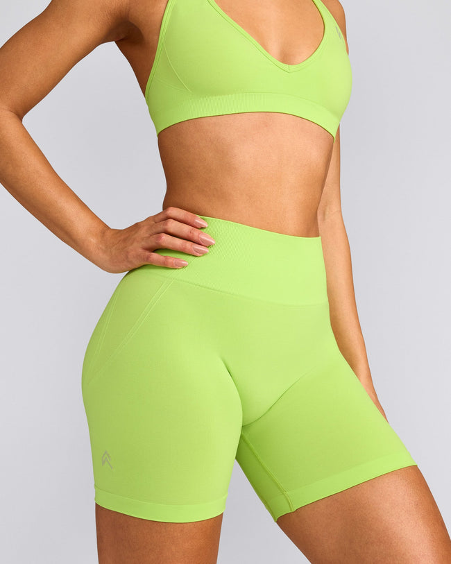 EffortlessLift™ Seamless Shorts with Gray Logo | Citrus Green