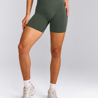 EffortlessLift™ Seamless Shorts with Gray Logo | Dark Khaki