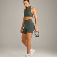 EffortlessLift™ Seamless Shorts with Gray Logo | Dark Khaki