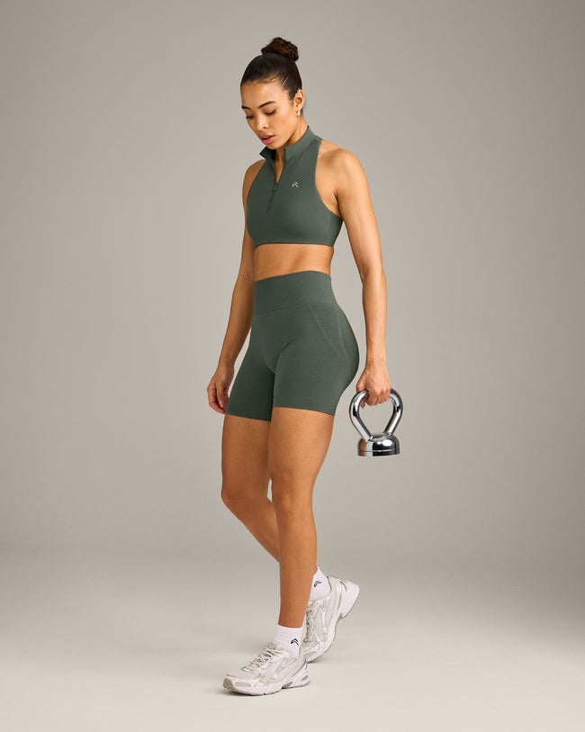 EffortlessLift™ Seamless Shorts with Gray Logo | Dark Khaki