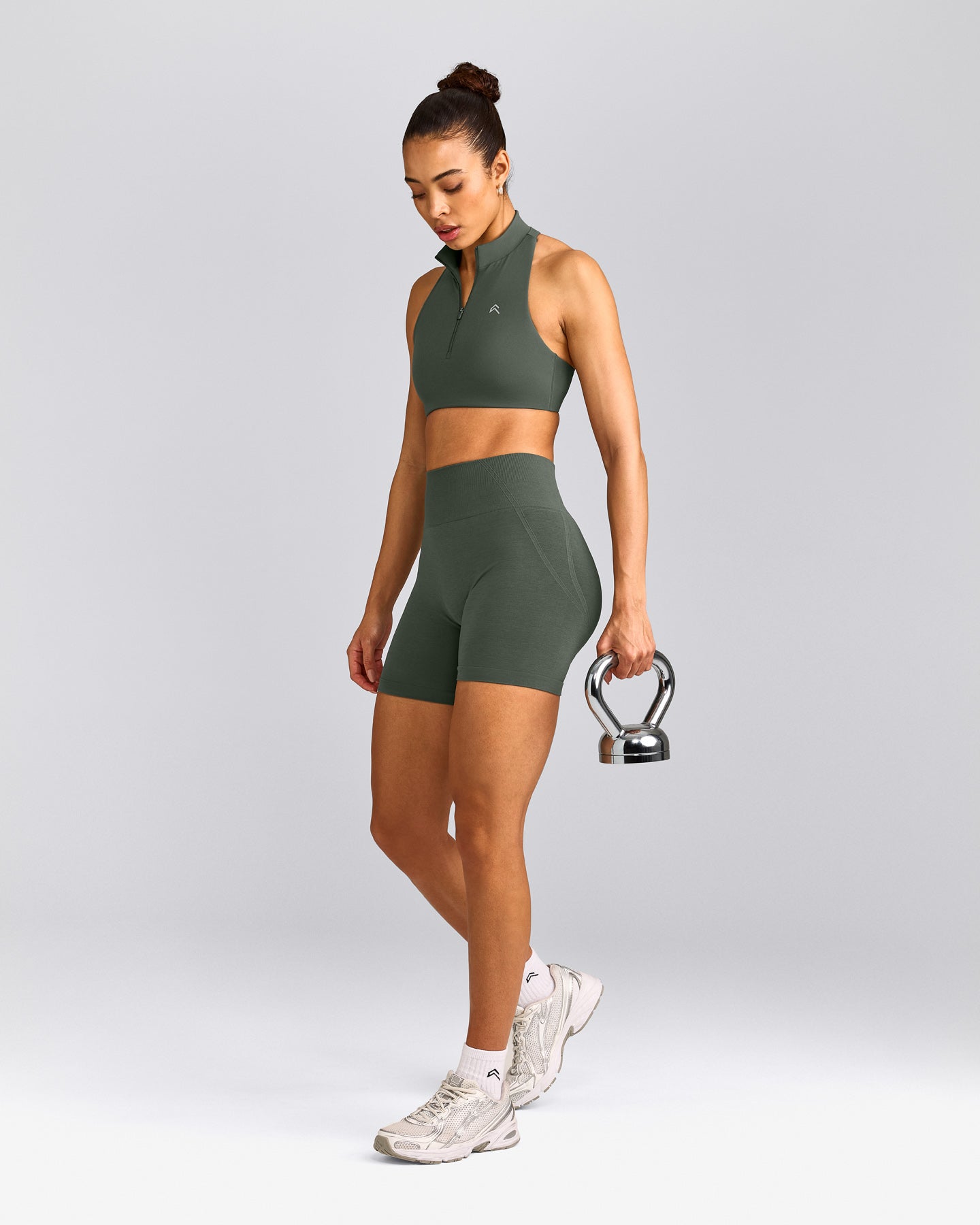EffortlessLift™ Seamless Shorts with Gray Logo | Dark Khaki