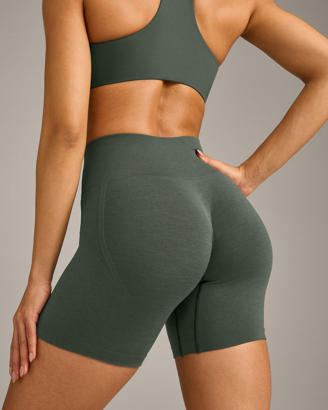 EffortlessLift™ Seamless Shorts with Gray Logo | Dark Khaki