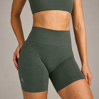 EffortlessLift™ Seamless Shorts with Gray Logo | Dark Khaki