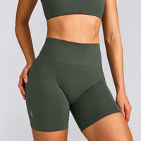 EffortlessLift™ Seamless Shorts with Gray Logo | Dark Khaki