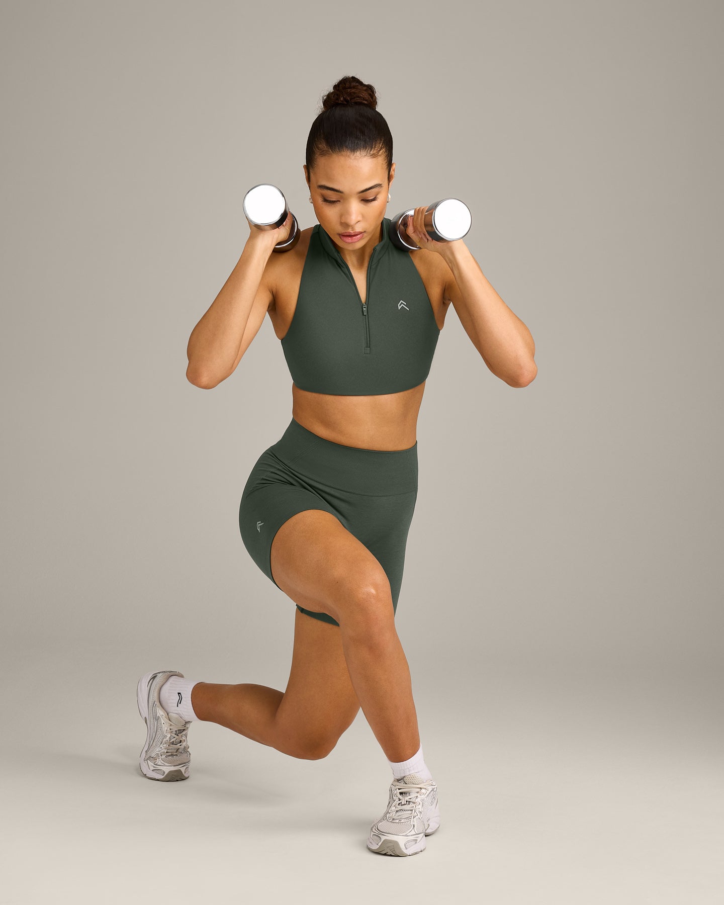 EffortlessLift™ Seamless Shorts with Gray Logo | Dark Khaki